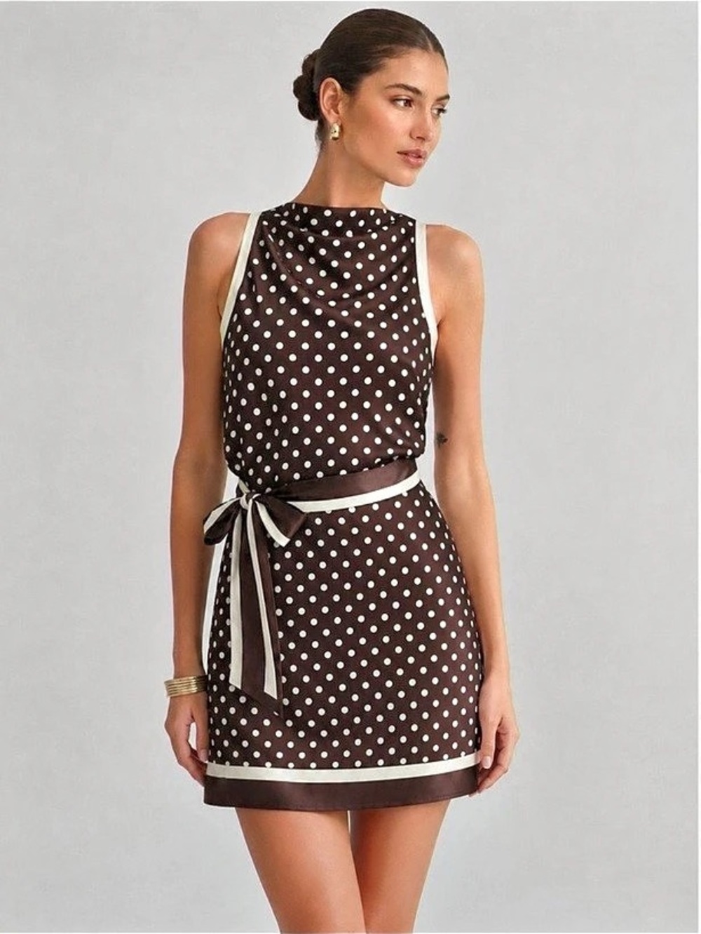 NWT- Polka Dot Tie-Waist Satin Mini Dress XS